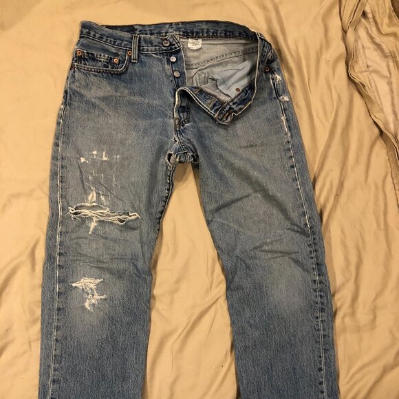 Levi’s 501 Button-Fly Jeans – Light Wash – W34 L30 – Distressed - Picture 1 of 4